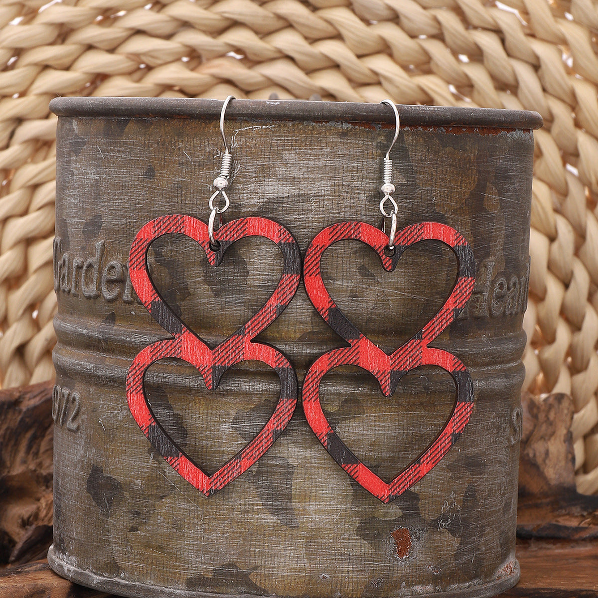Wholesale Valentine's Day Double Layered Love Wooden Earrings